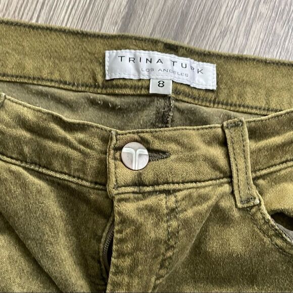 Revolve Trina Turk Olive Green Gold Velvet Jean Pants Trousers - Picture 6 of 15